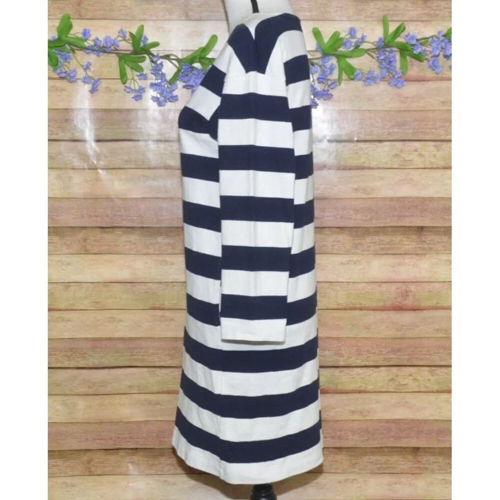 Uniqlo 100% Cotton Blue Stripe Pocket Shift Tunic Dress XS Nautical Beach Pocket